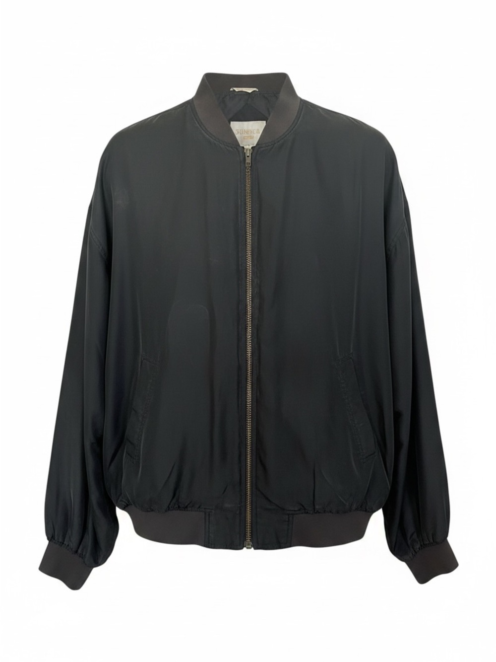 Vintage Summa 100% Silk Men's Black Bomber Jacket Oversized Zip Front Size L